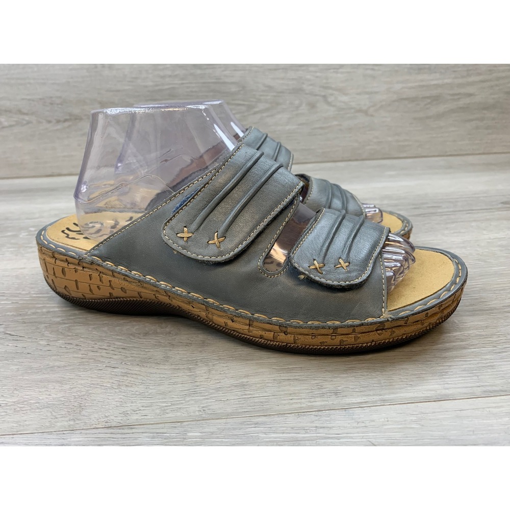 Propet Women's Blue Leather Slide Sandals Wedge 9.5 Casual Comfort Shoes